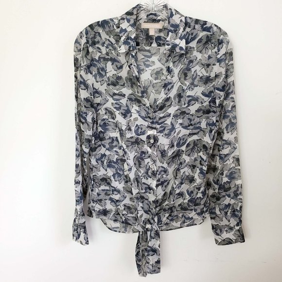 Banana Republic Women's Button Down Tie Waist Semi Sheer Shirt Top Blouse - Picture 12 of 12